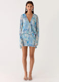 Vanish Into You Mini Dress Aqua Paisley