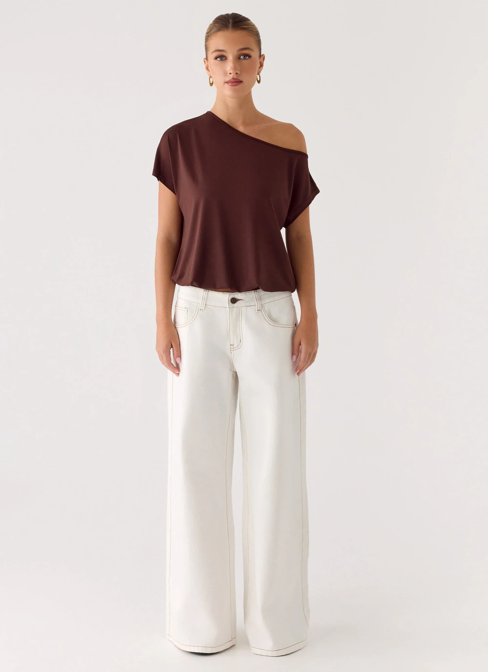 Neo Low Rise Wide Leg Denim Jeans Ivory