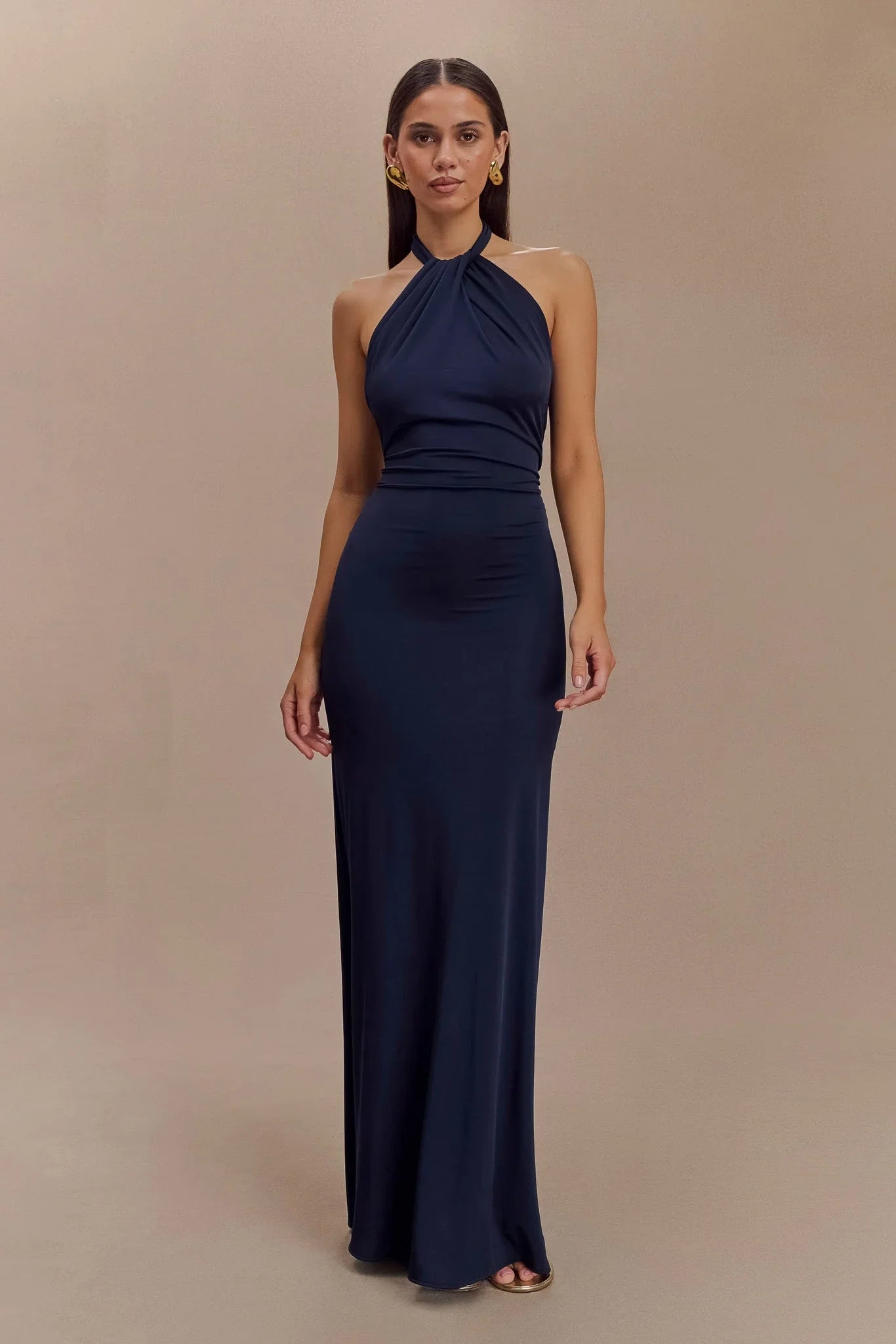 Elyna Slinky Halter Maxi Dress Navy