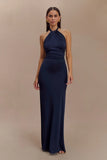 Elyna Slinky Halter Maxi Dress Navy