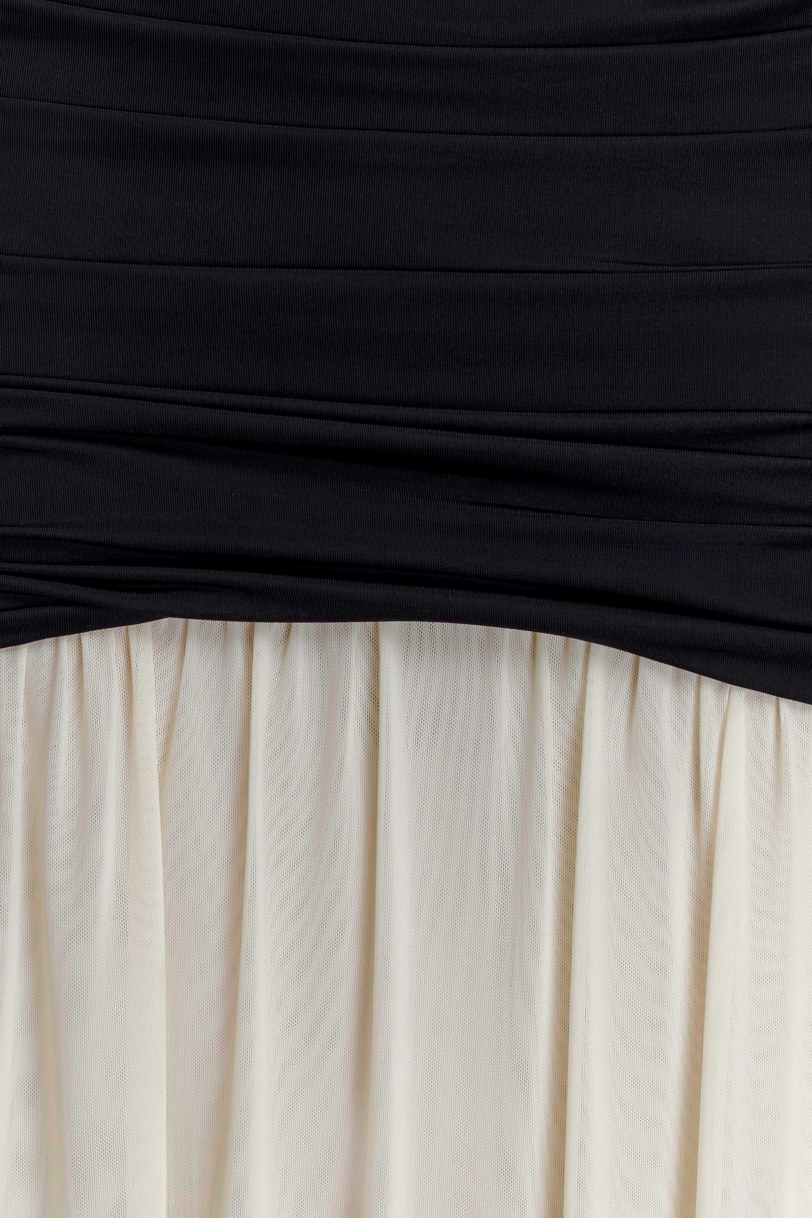 Hailee Slinky And Mesh Halter Maxi Dress Black White