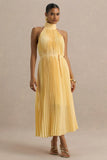 Tulip Lemon Pleated High Neck Midi Dress