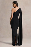 Mandy Black Asymmetric Neck Maxi Dress