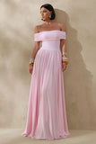 Cindie Pink Bardot Neck Maxi Dress