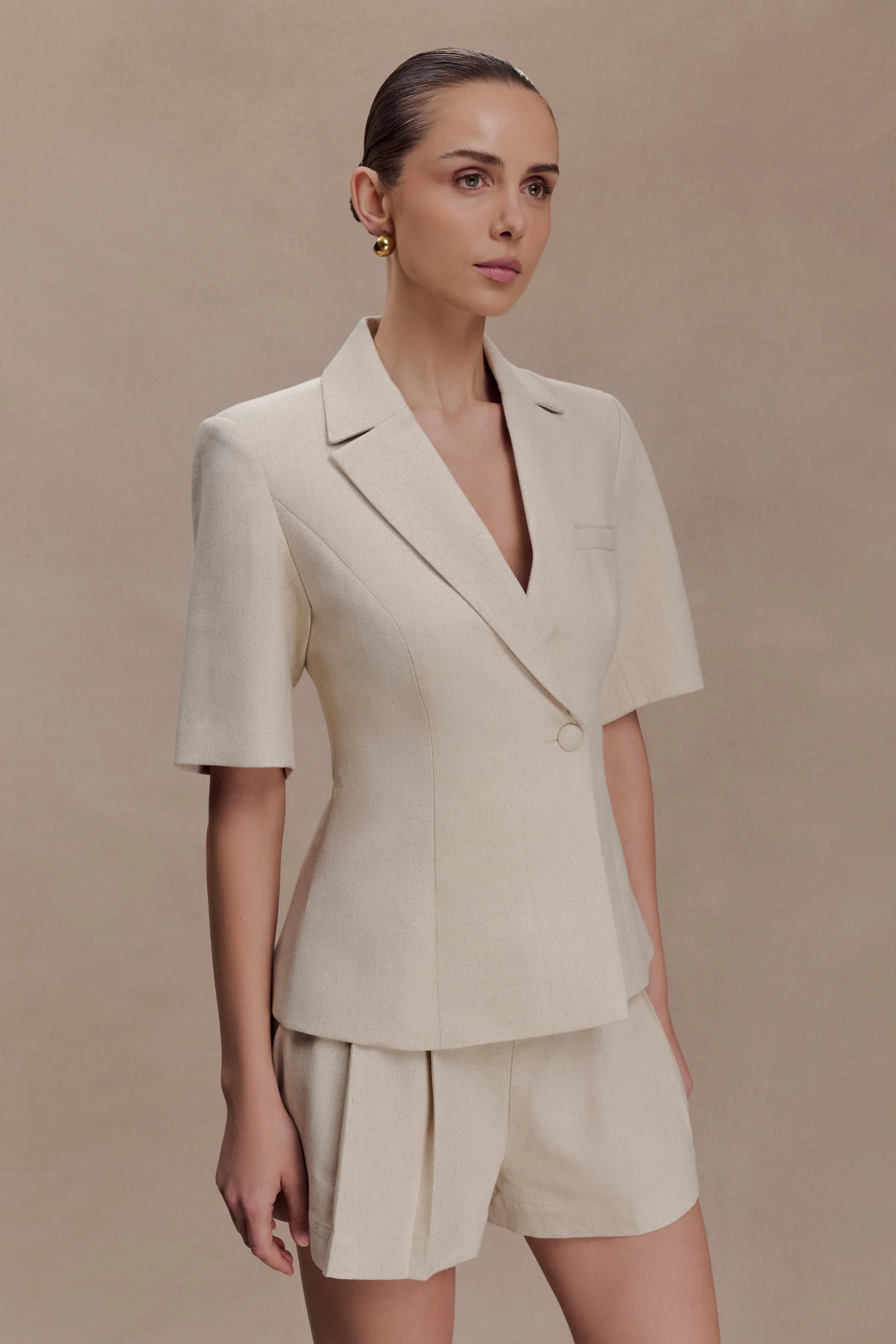 Martine Short Sleeve Linen Top Natural
