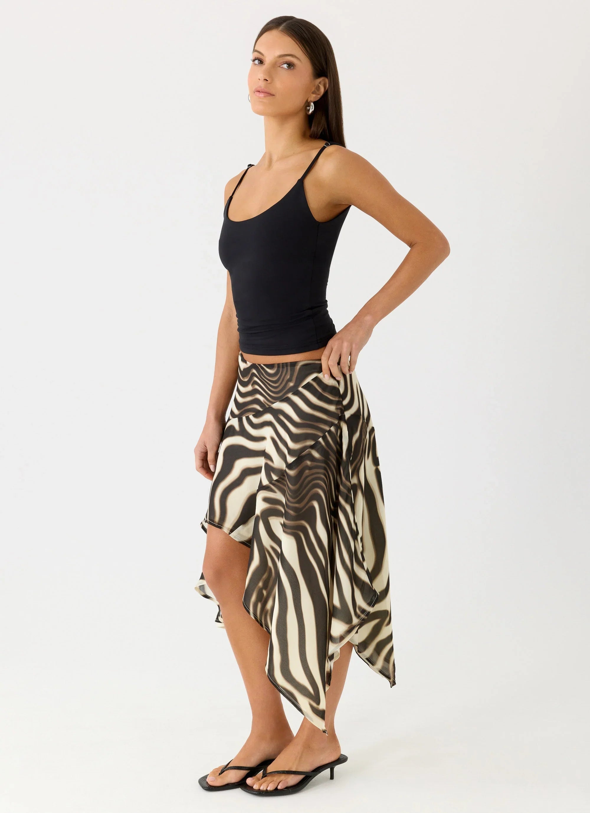 Kia Low Rise Asymmetrical Midi Skirt Zebra
