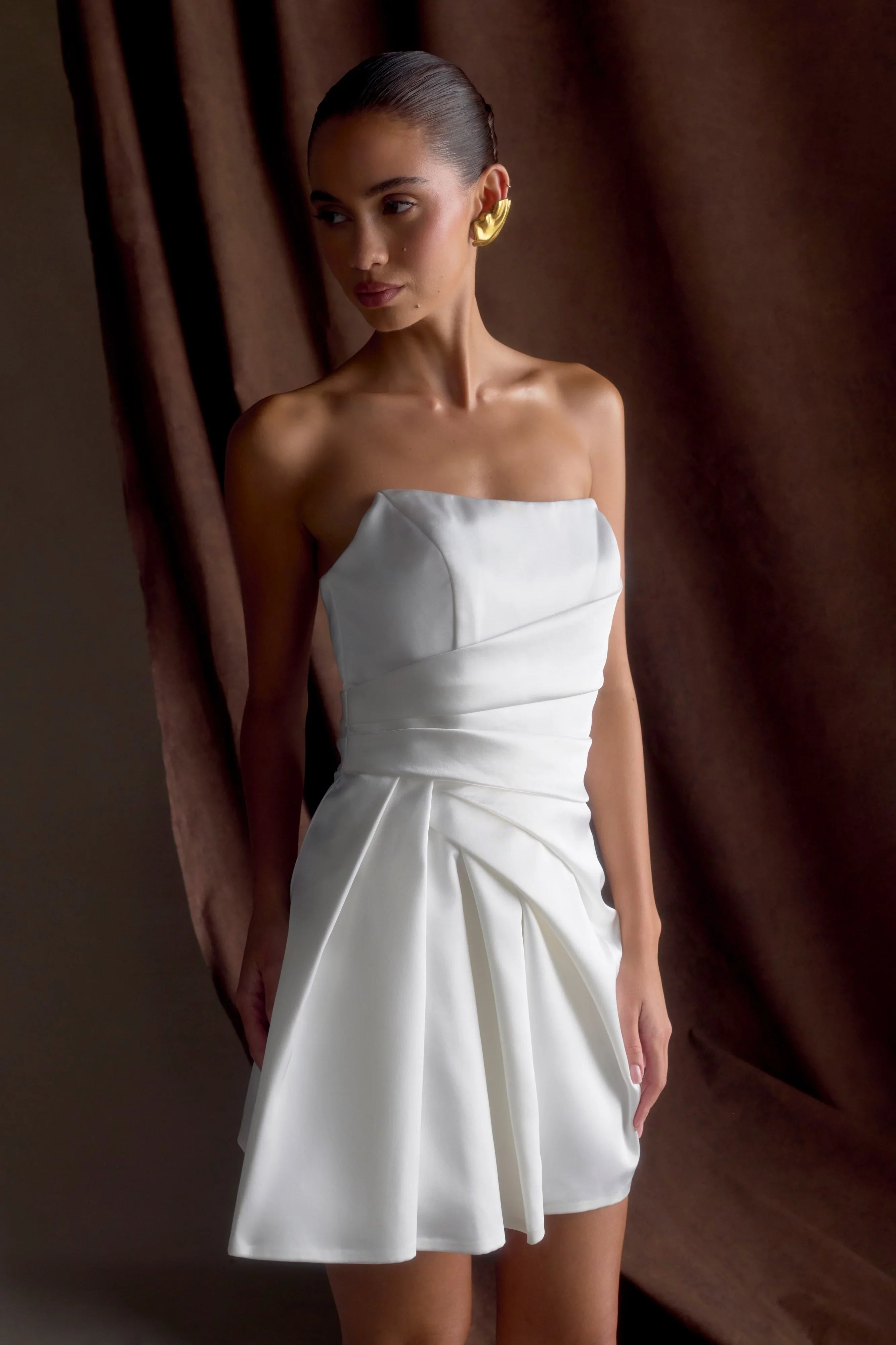 Lora Strapless Satin Mini Dress White