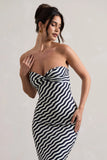 Reese Navy Wave Print Strapless Midi Dress