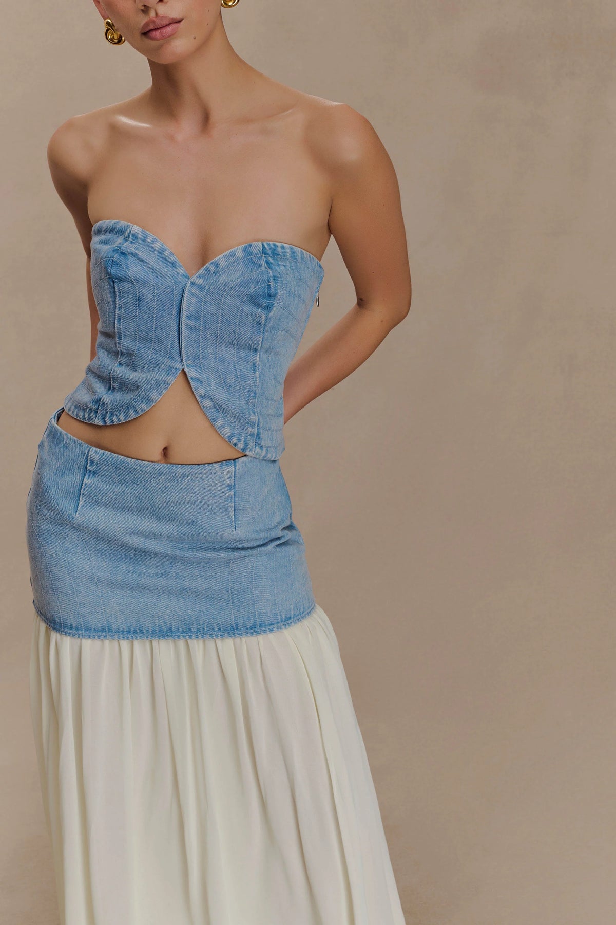 Tully Strapless Topstitch Denim Top 80S Blue
