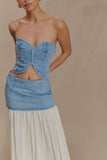 Tully Strapless Topstitch Denim Top 80S Blue