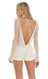 Mesh Dotted Open Back Romper in White