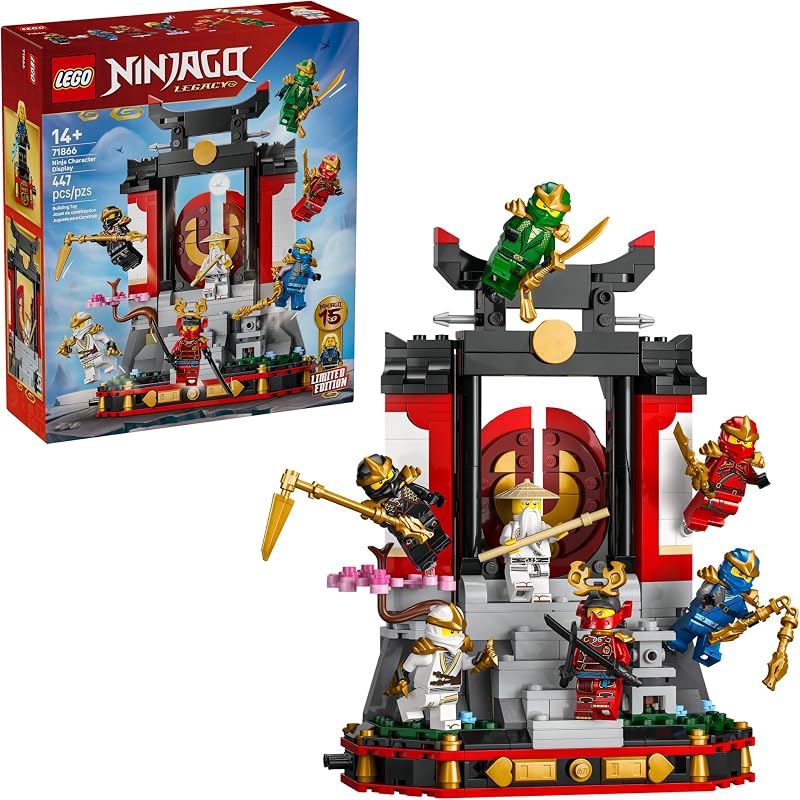 LEGO NINJAGO Ninja Character Display 15th Anniversary Building Toy for Kids Ages 14 Ninja Playset W Elemental Master of Lightning 7 Minifigures Gift Idea for Teen Boys Girls 71866