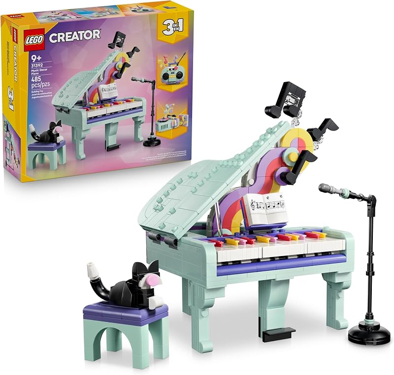 LEGO Creator 3 in 1 Music Decor Piano with Cat 31392 Building Toys for Girls Boys Ages 9 3 Building Options Bedroom or Desk Decor 485 pieces Gift for Birthdays