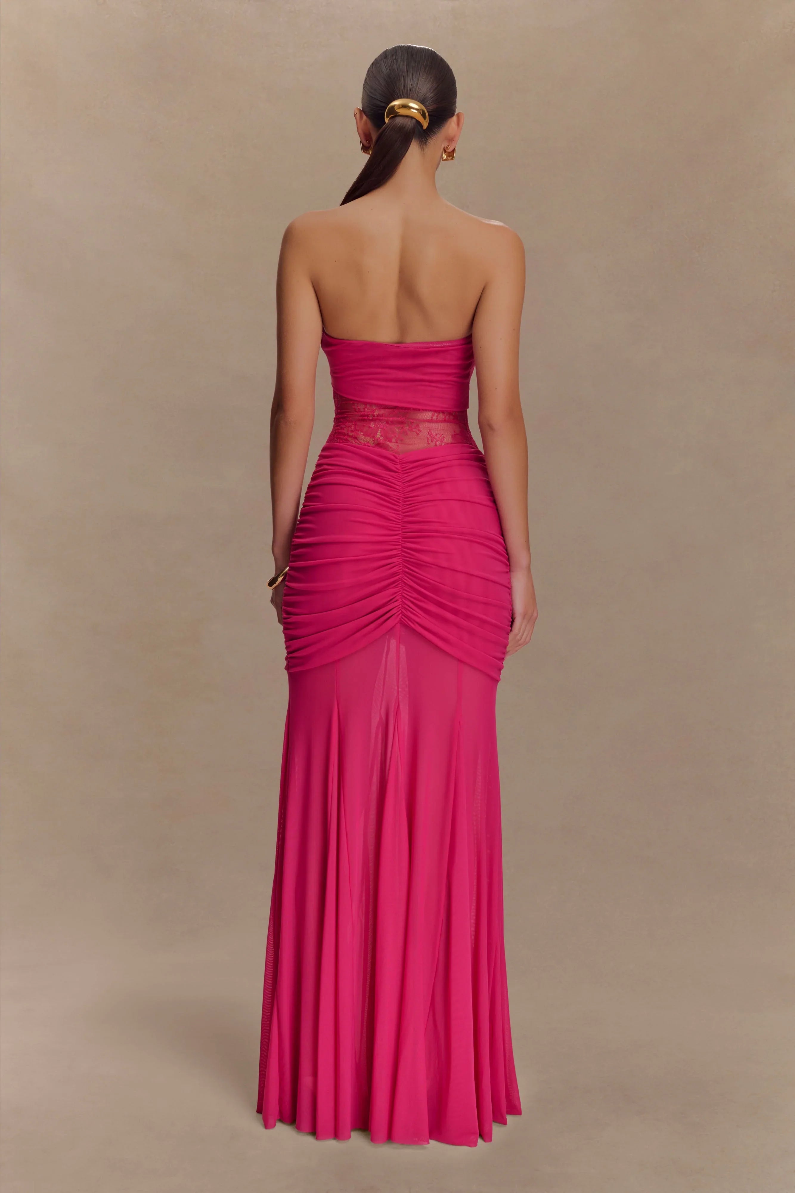 Khadijah Lace And Mesh Maxi Dress Dragonfruit