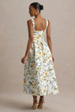 Rosemary Floral Print Sweetheart Midi Dress With Drop Waist