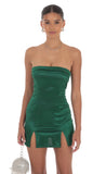 Satin Strapless Bodycon Dress in Blue