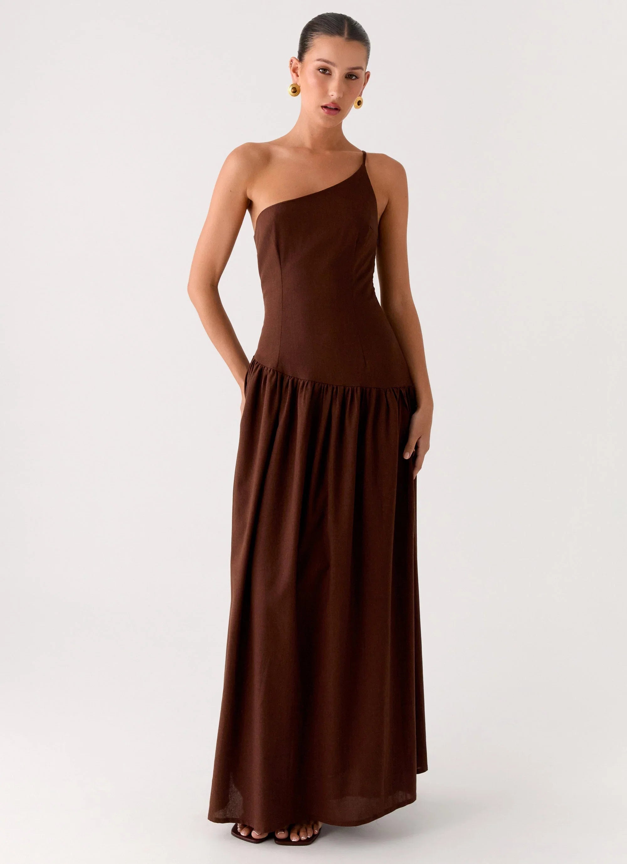 Thinking About You Linen Maxi Dress Brown