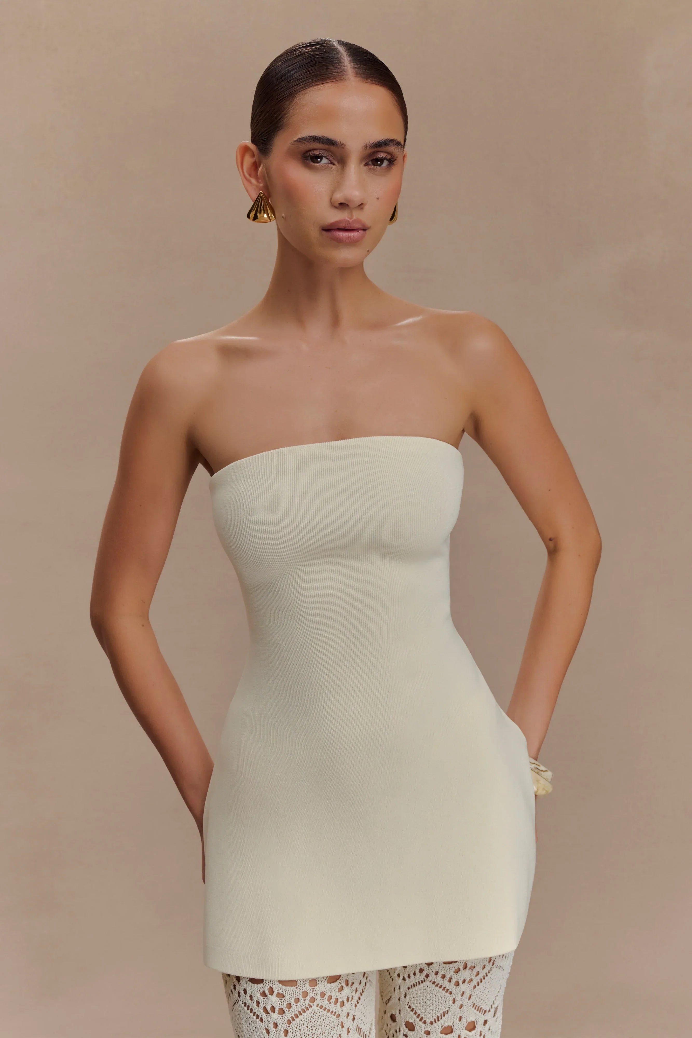 Anette Bandage Knit Strapless Top Ivory