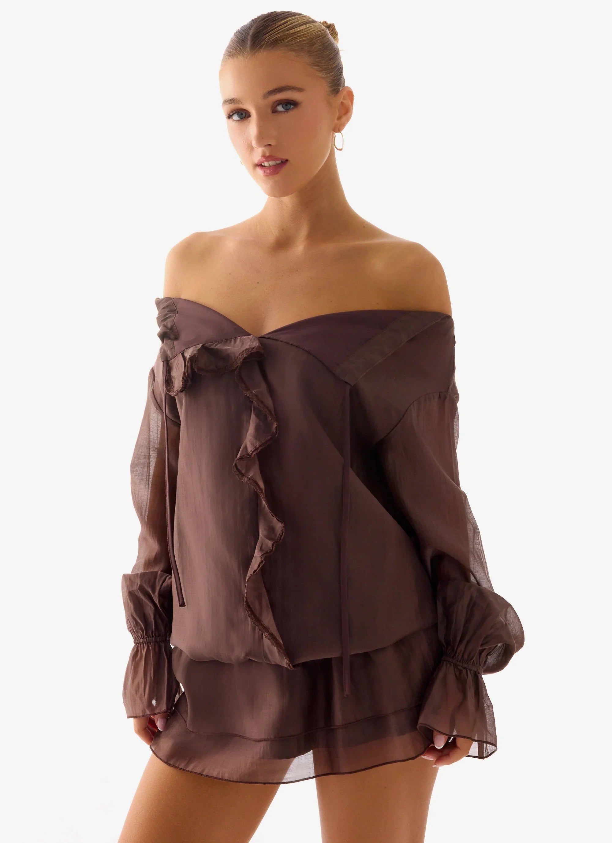 Elris Drop Waist Mini Dress Cool Chocolate