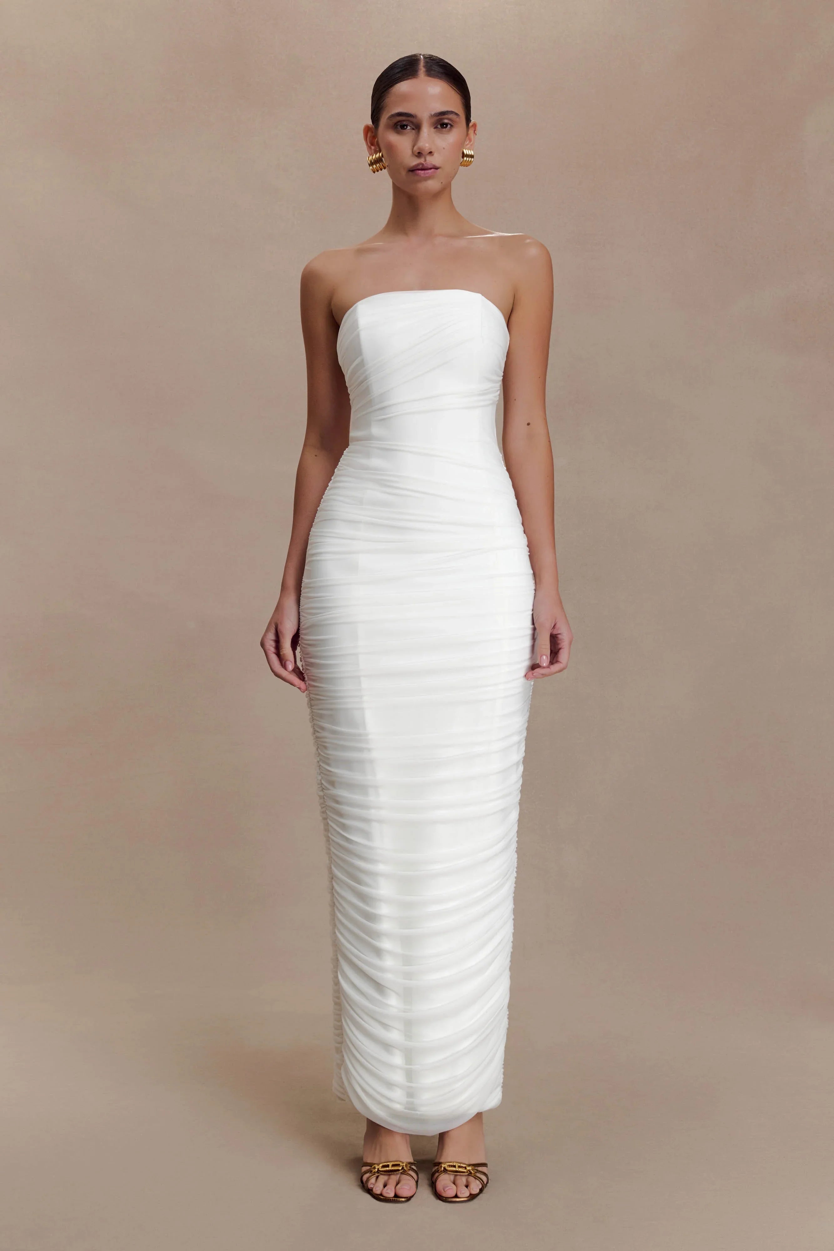 Jianna Strapless Mesh Maxi Dress Ivory