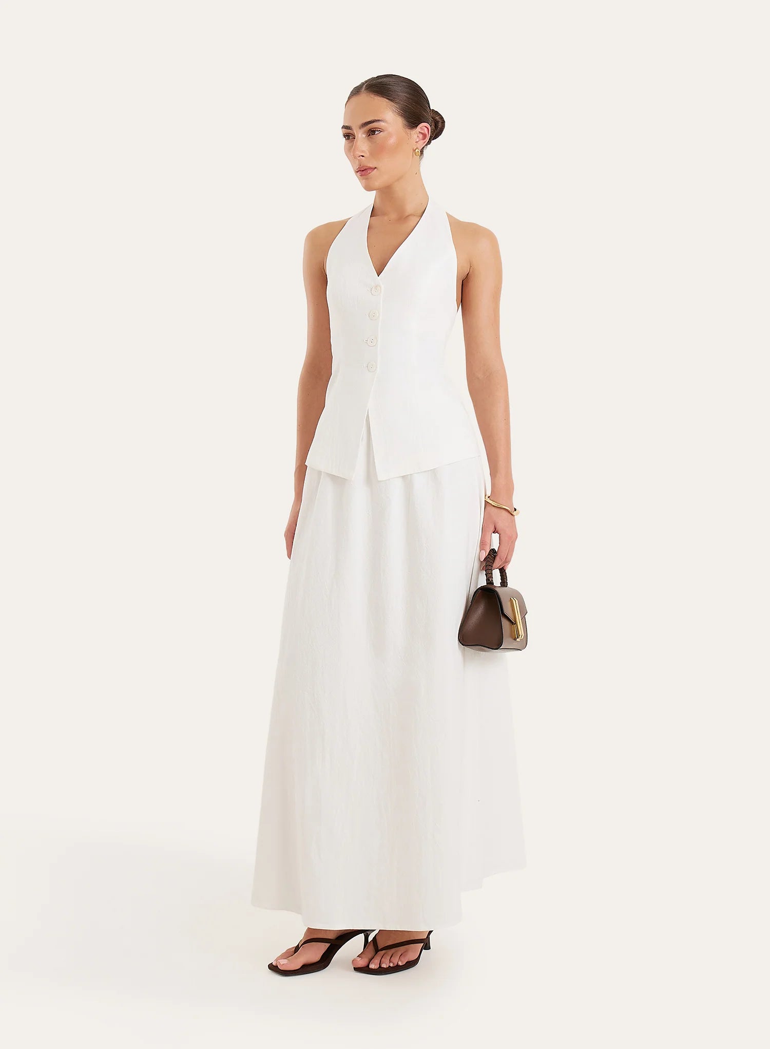 White Cotton Halterneck Tailored Waistcoat