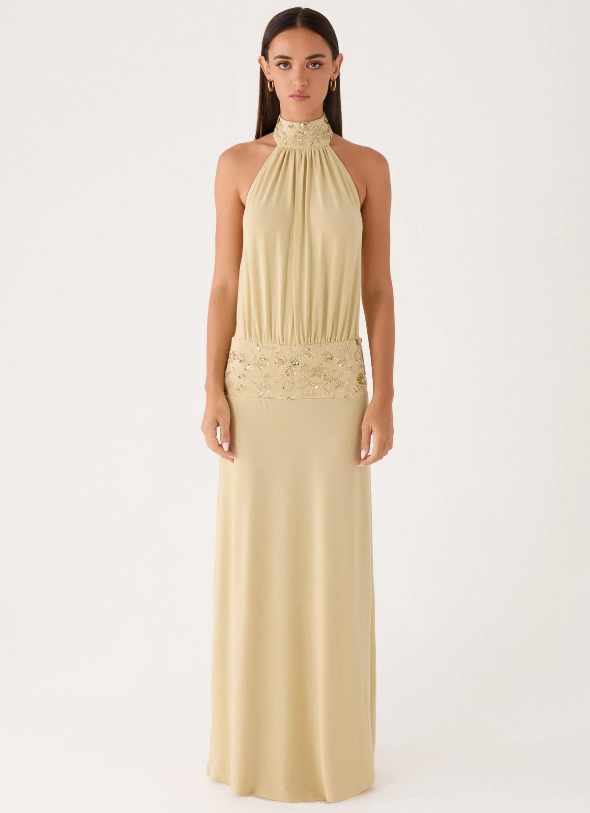 Donyale Halter Maxi Dress Pale Olive