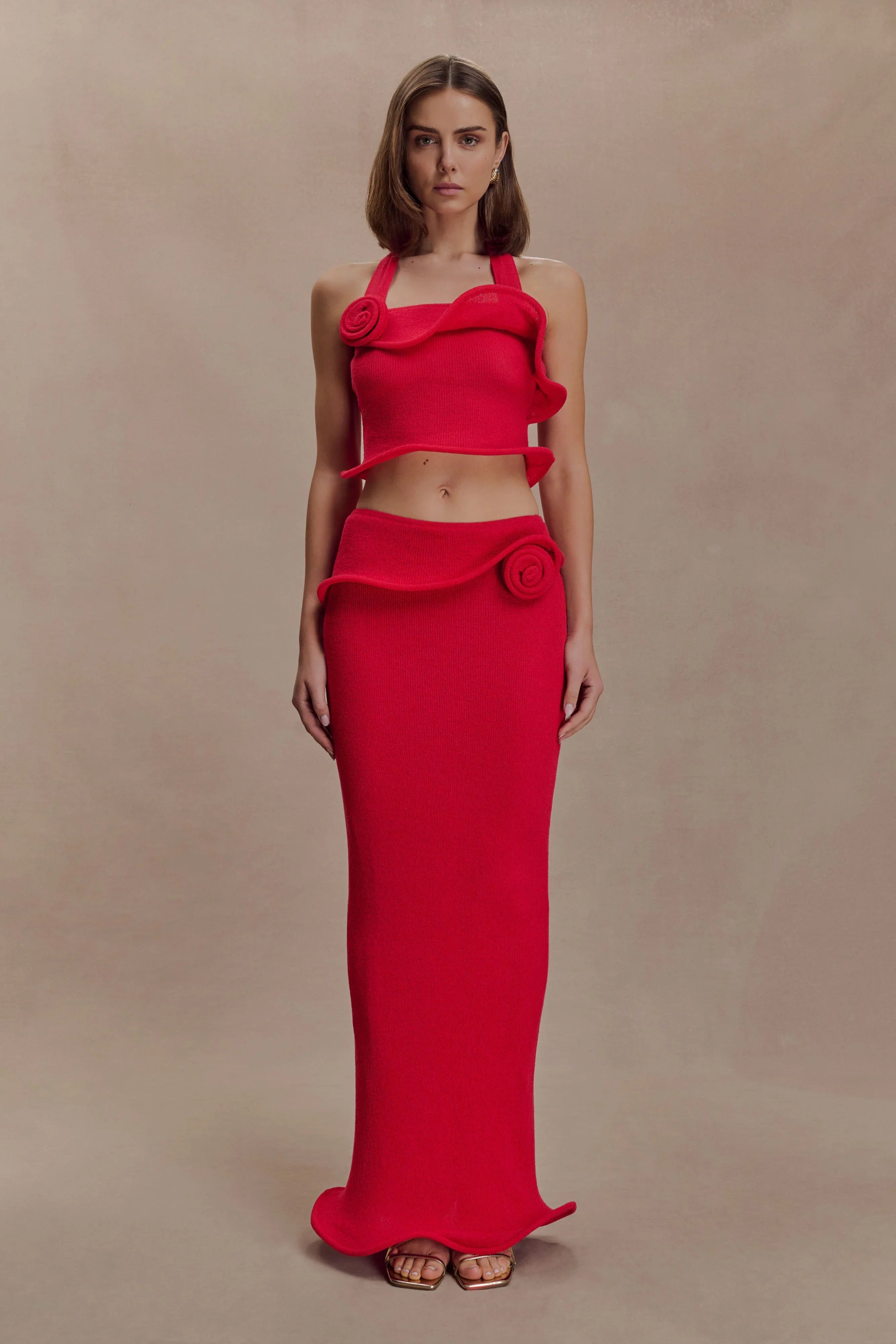 Samira Halter Knit Twist Top Red