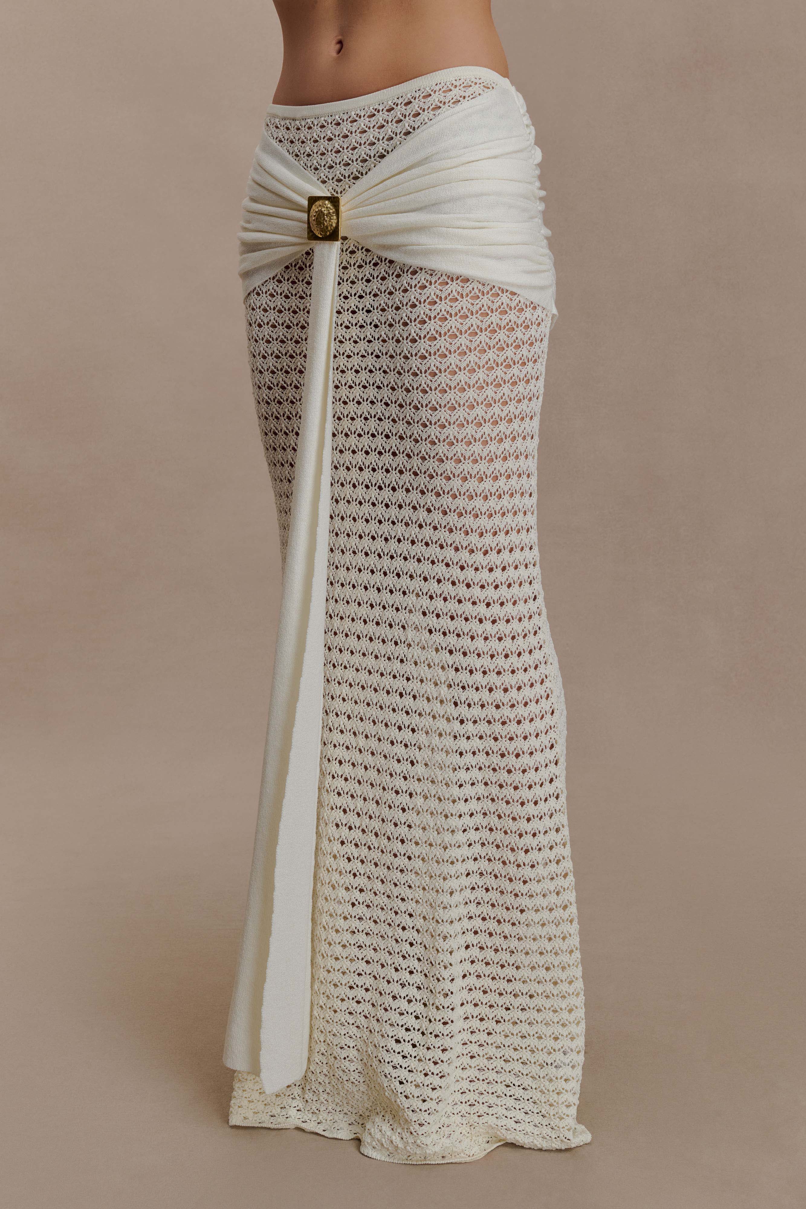 Mania Crochet Maxi Skirt With Hardware Ivory
