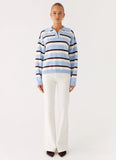 Liana Striped Polo Blue Stripe