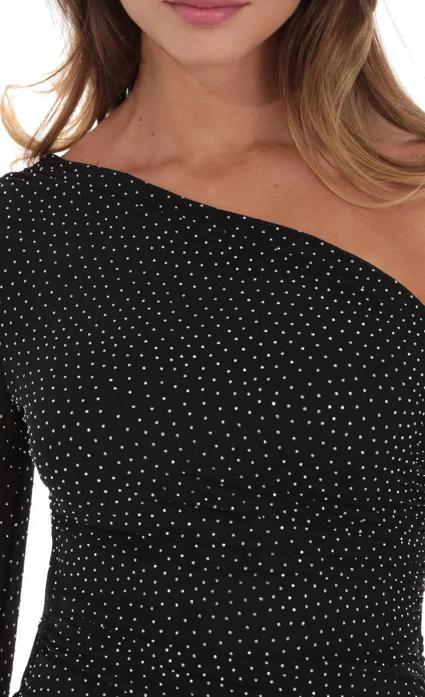 Off Shoulder Rhinestone Maxi Dress in Black