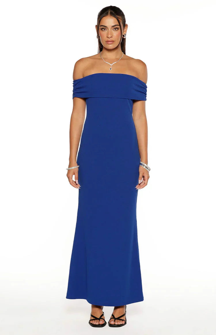 Amabella Cobalt Blue Crepe Maxi Dress