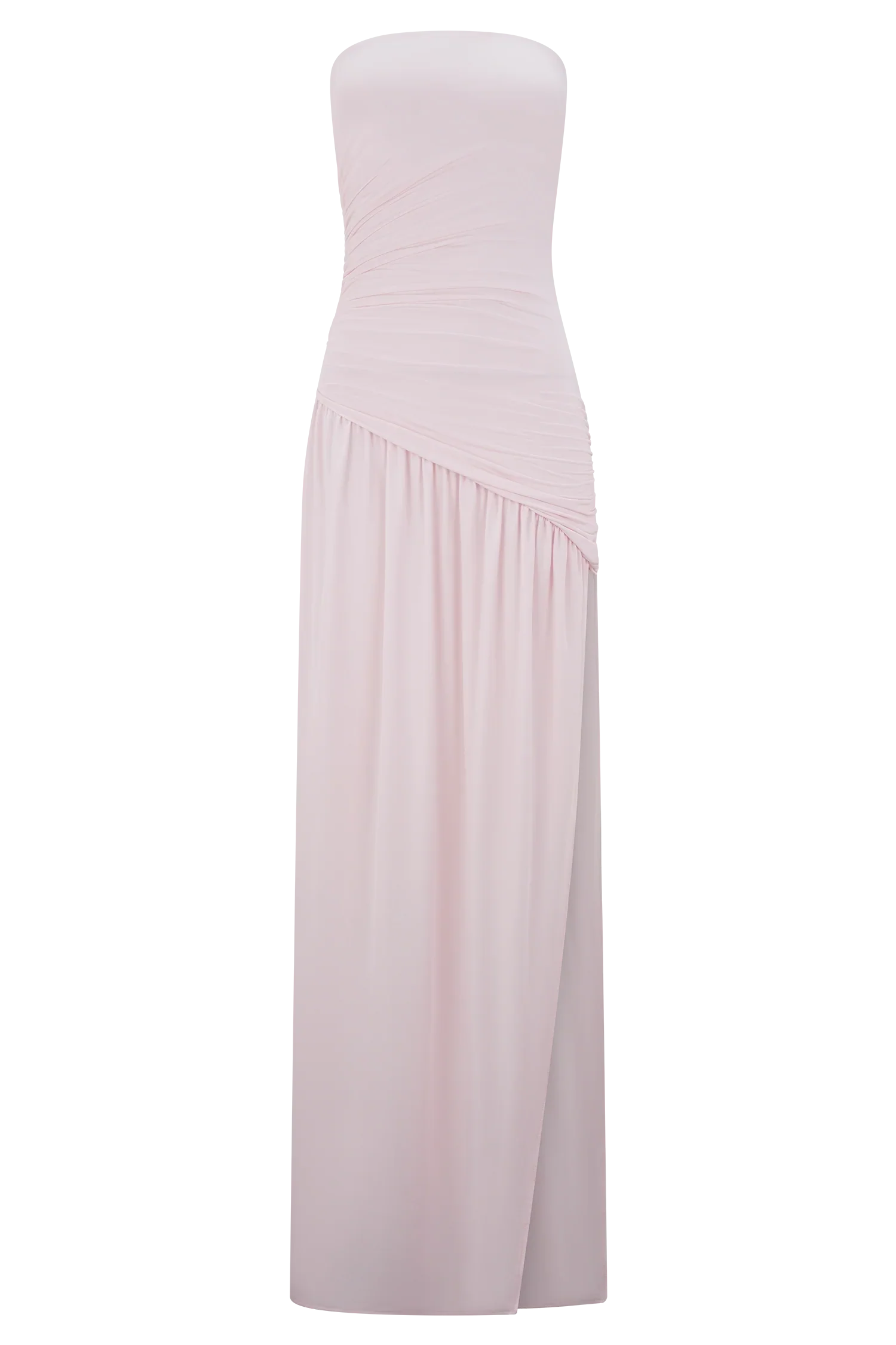 Bex Strapless Slinky Maxi Dress With Split Pale Pink