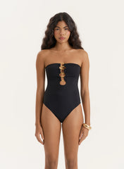 Black Gold Ring Cut Out Bandeau Swimsuit