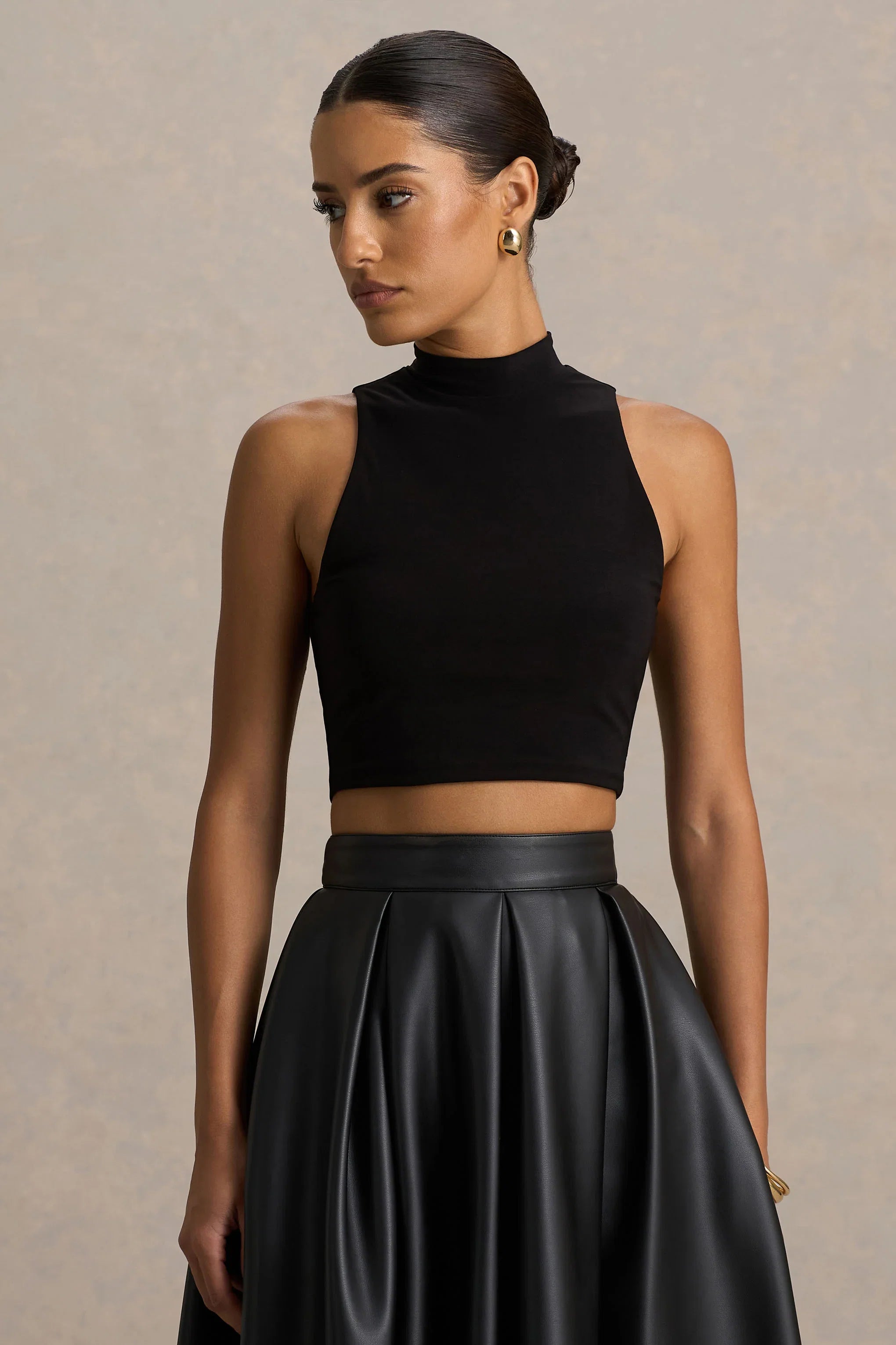 Sian Black High Neck Crop Top