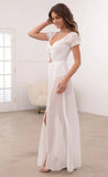 Puff Sleeve Chiffon Maxi in White Dots