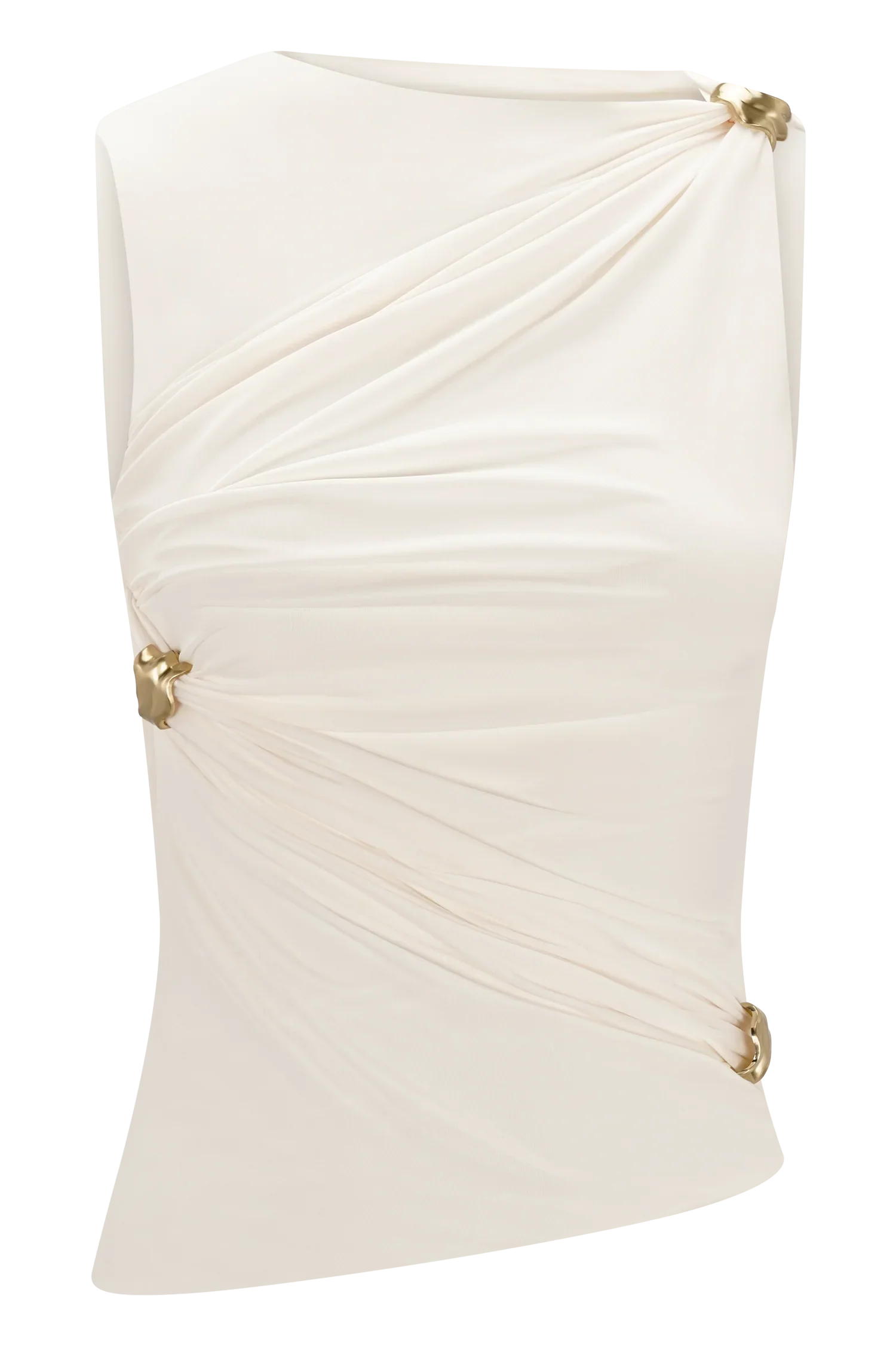 Amia Slinky Sleeveless Top With Hardware Ivory