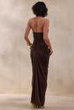 Horizon Brown High Neck Maxi Dress With Draped Detailing