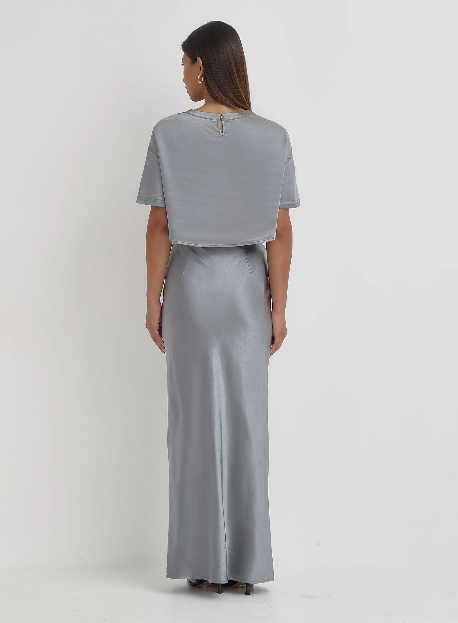 Blue Steel Satin Maxi Skirt
