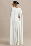 Mimi White Slashed Neck Maxi Dress With Cape Sleeve Detail