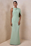 Quira Mint Asymmetric Neck Maxi Dress With Cape Sleeve