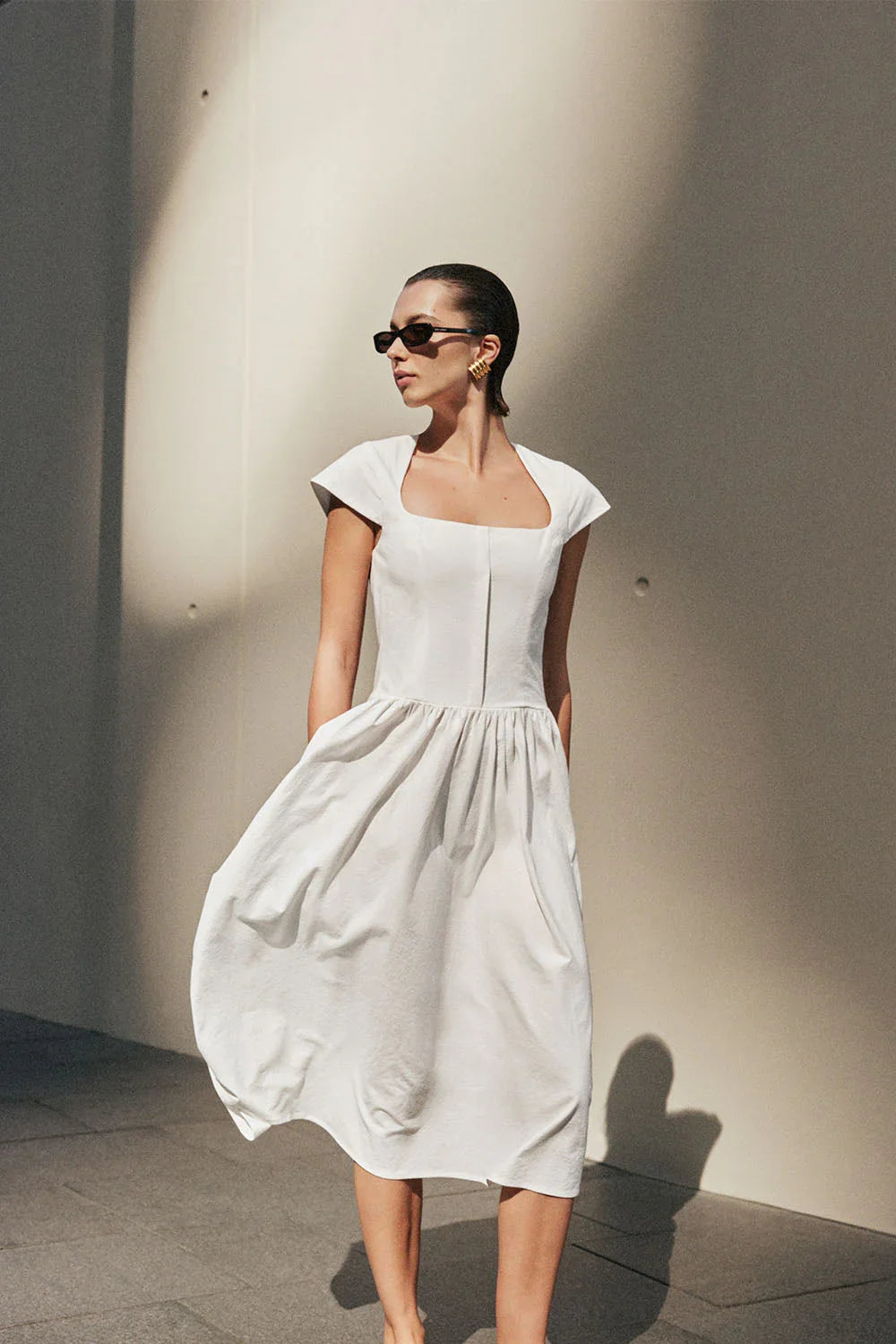 Ayla Cotton Fit And Flare Midi Dress White