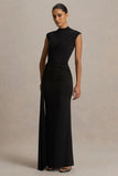 Solene Black High Neck Maxi Dress With Wrap And Drape Detail