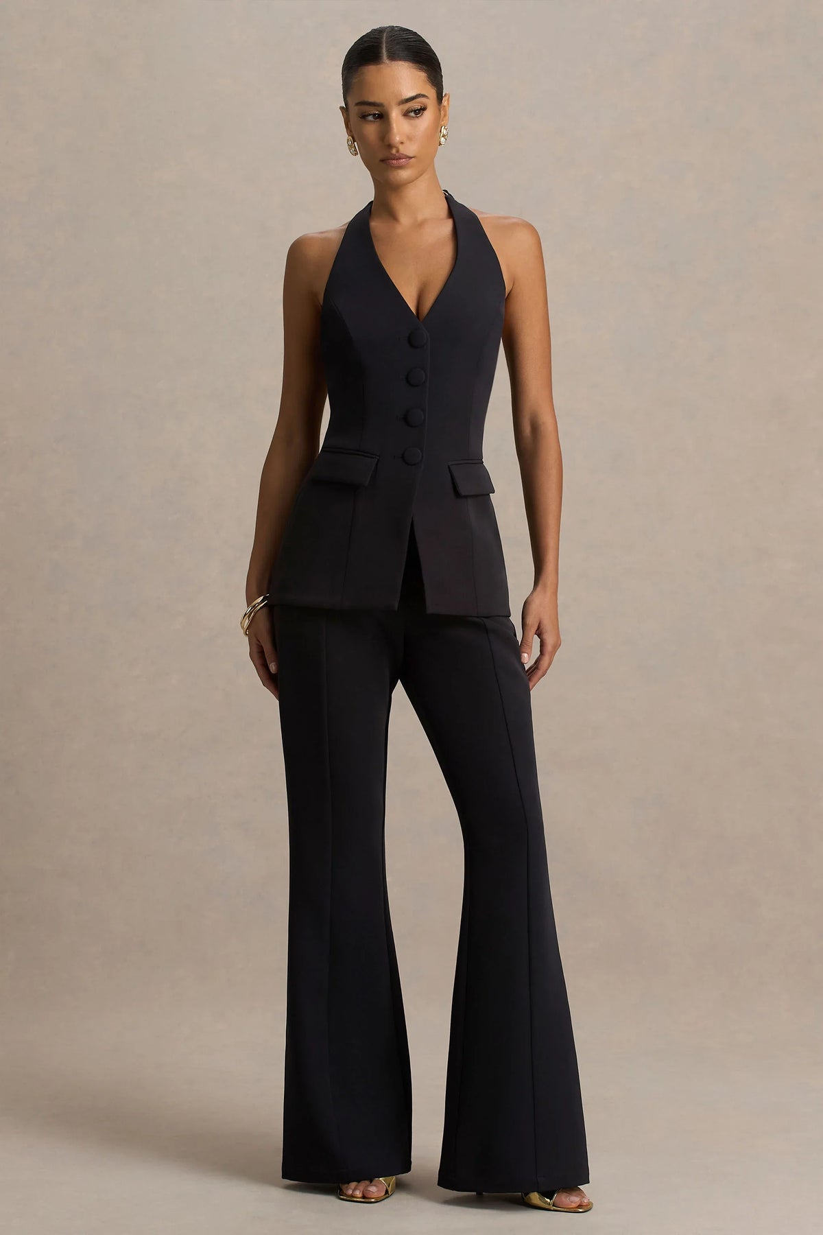 Carina Black Flared Leg Tailored Trousers