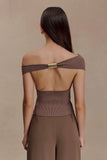 Carley Off Shoulder Knit Top Cacao Brown