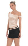 Satin Off Shoulder Top in Champagne