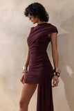 Nocturnal Brown Ruched Mini Dress With Sash