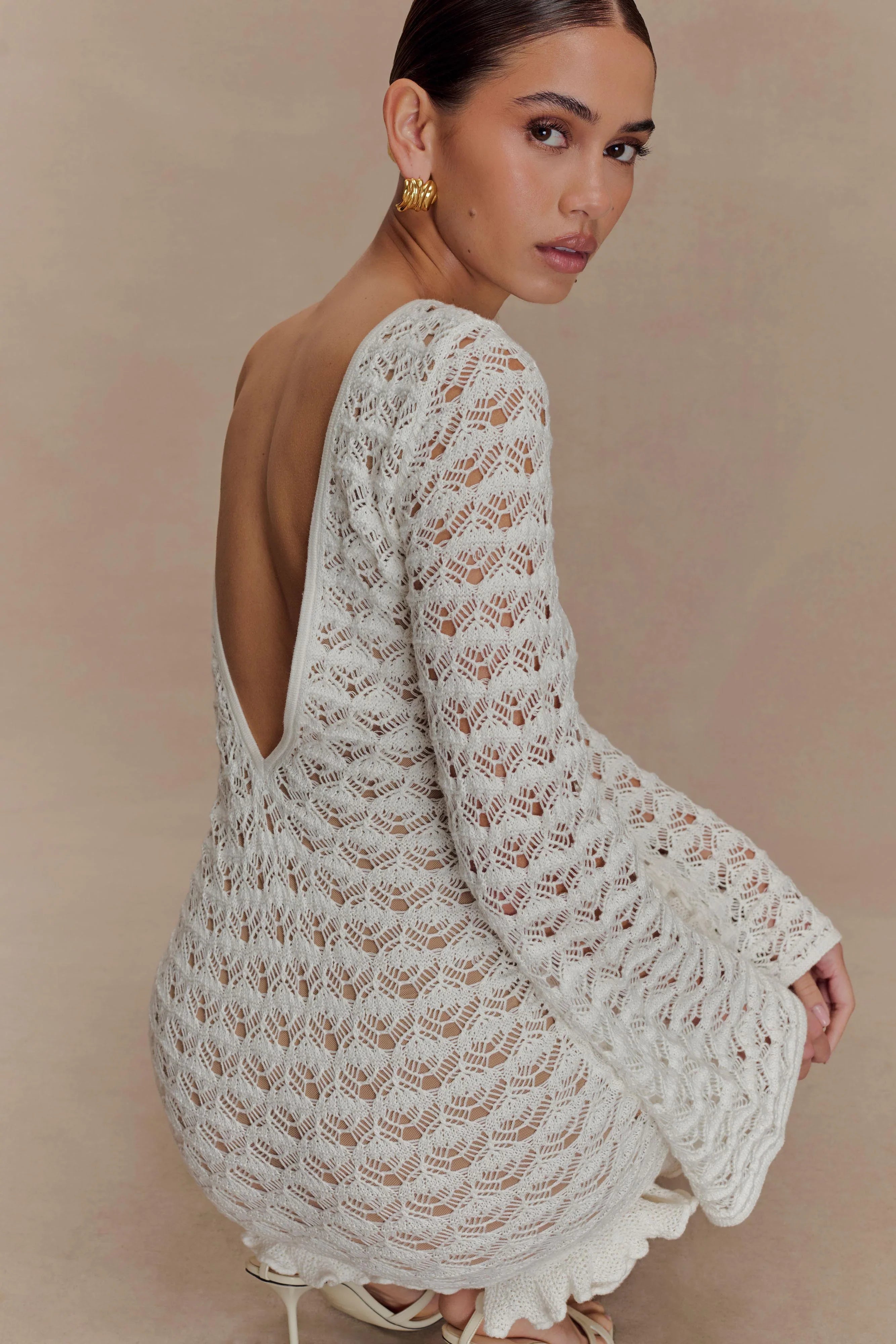 Aileen Ruffle Crochet Mini Dress Ivory