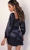 Puff Sleeve Wrap Dress in Navy