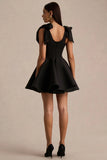 Hestia Black Sweetheart Neck Mini Dress With Bow Sleeves