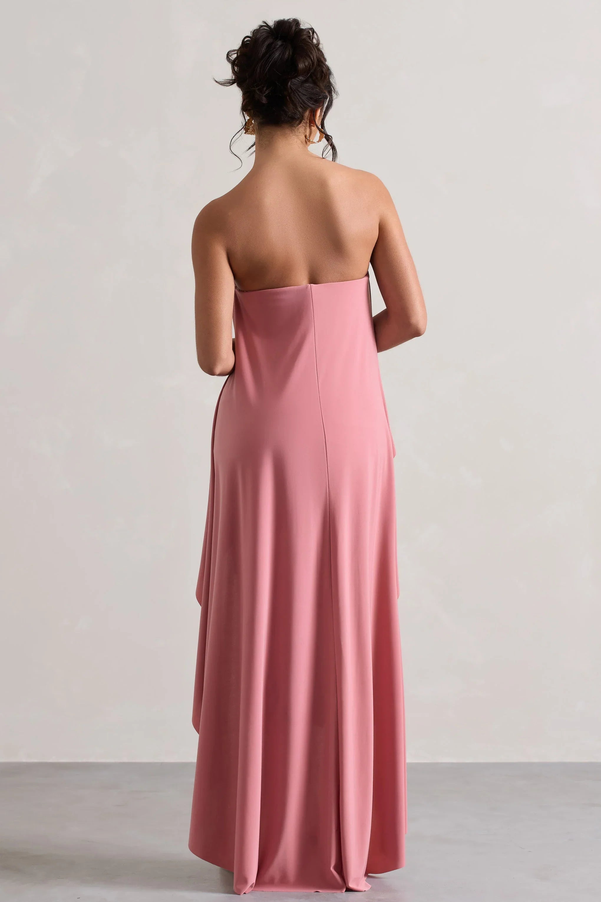 Upon A Time Blush Ruched Bandeau Midi Dress With Cape